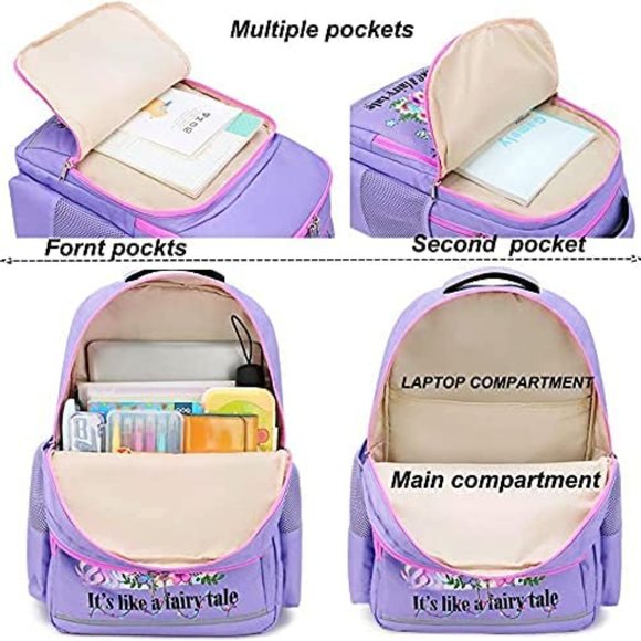 New Girls Backpack Kids Elementary Bookbag Girly School Bag with Insulated Lunch - Picture 10 of 16